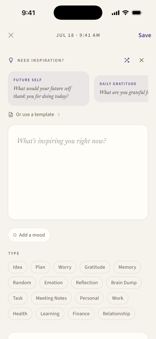Capture thoughts with text, voice, and photos