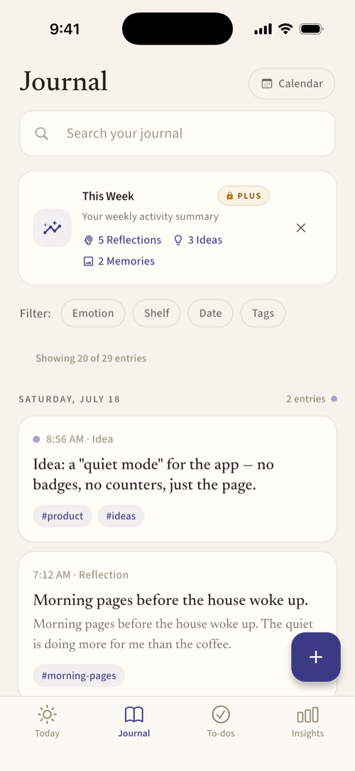 Journal timeline of your entries