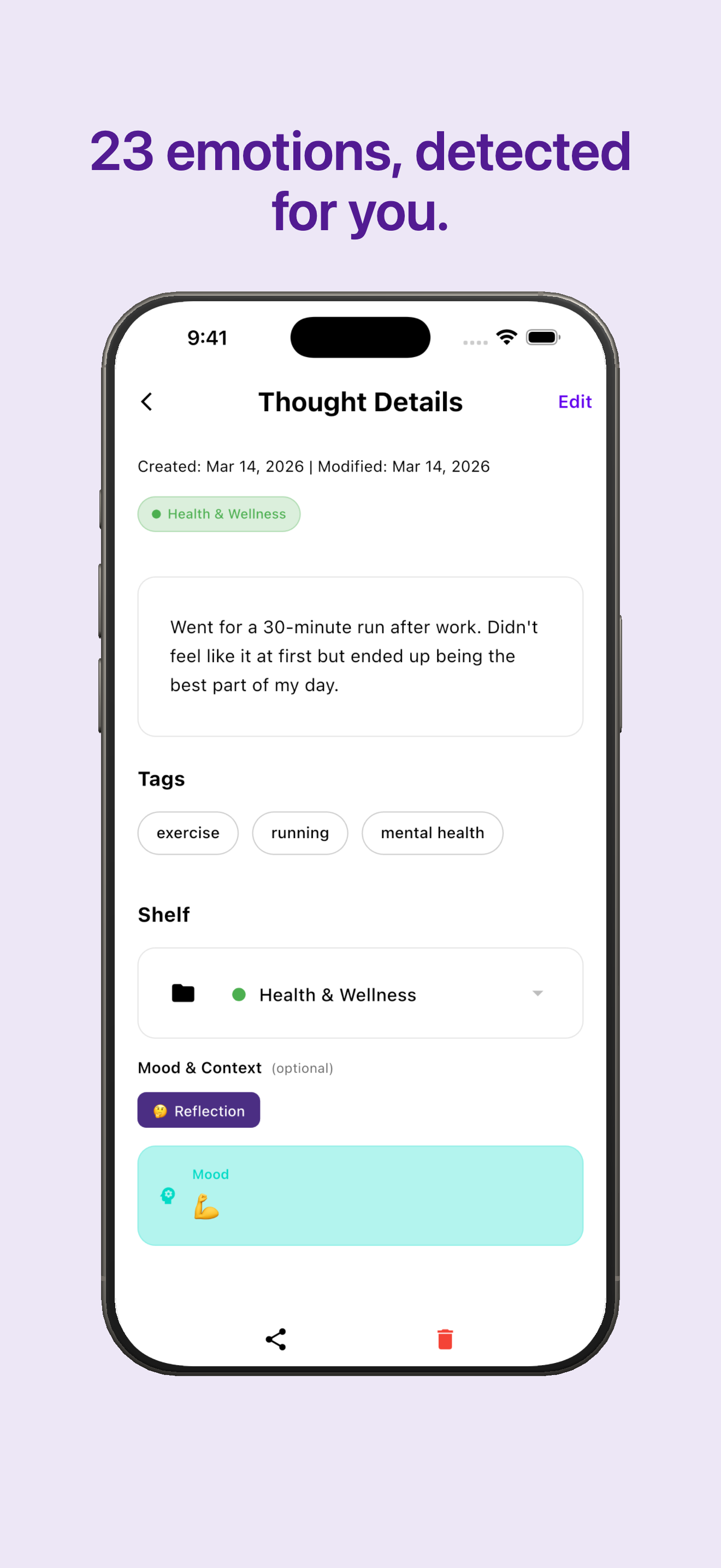 Thought detail with mood detection and context